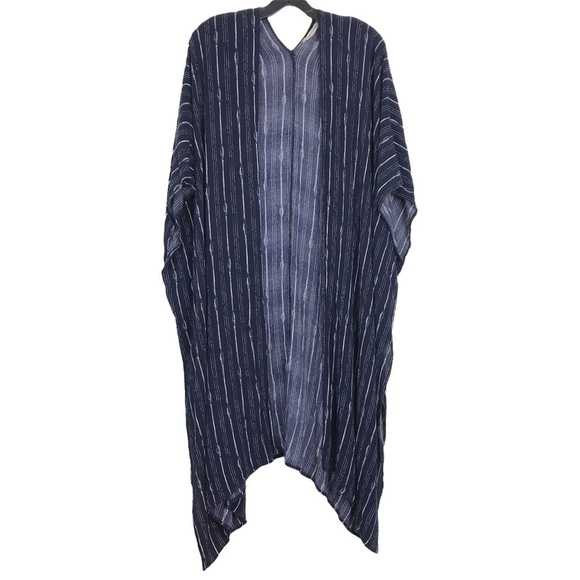 Soft Surroundings Blue White Long Open Drape Cardigan Wrap MISSY ONE SIZE *AS IS - Picture 3 of 14